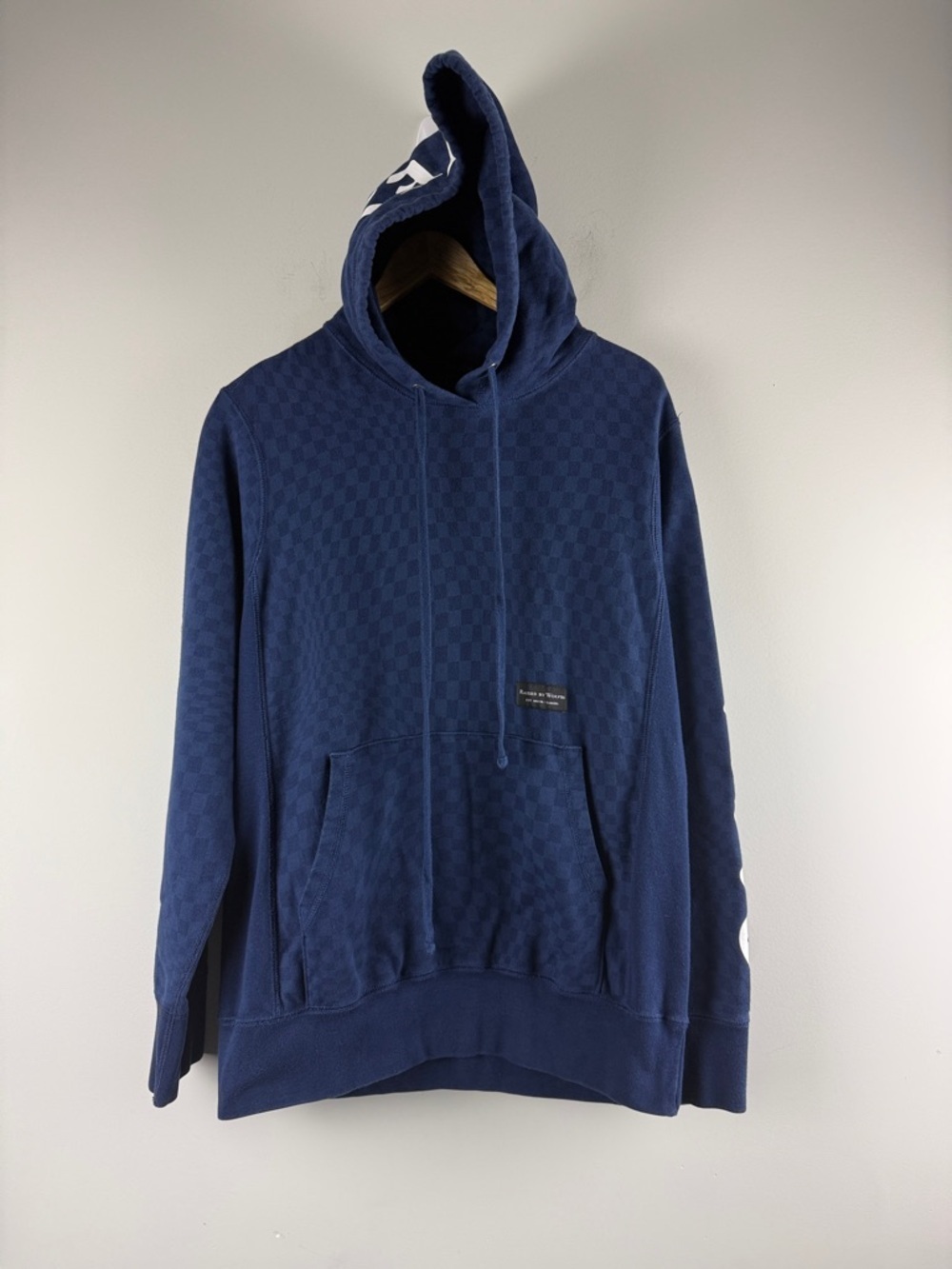 Raised By Wolves Warped Checkerboard Navy Blue Hoodie Size Small